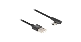 DeLOCK USB-A 2.0 male > USB-C male kabel (Zwart, 1 meter, gesleeved, 90°)